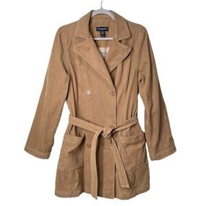 Vintage 90s Y2k Abercrombie & Fitch Tan Corduroy Trench Coat Twee Academia M